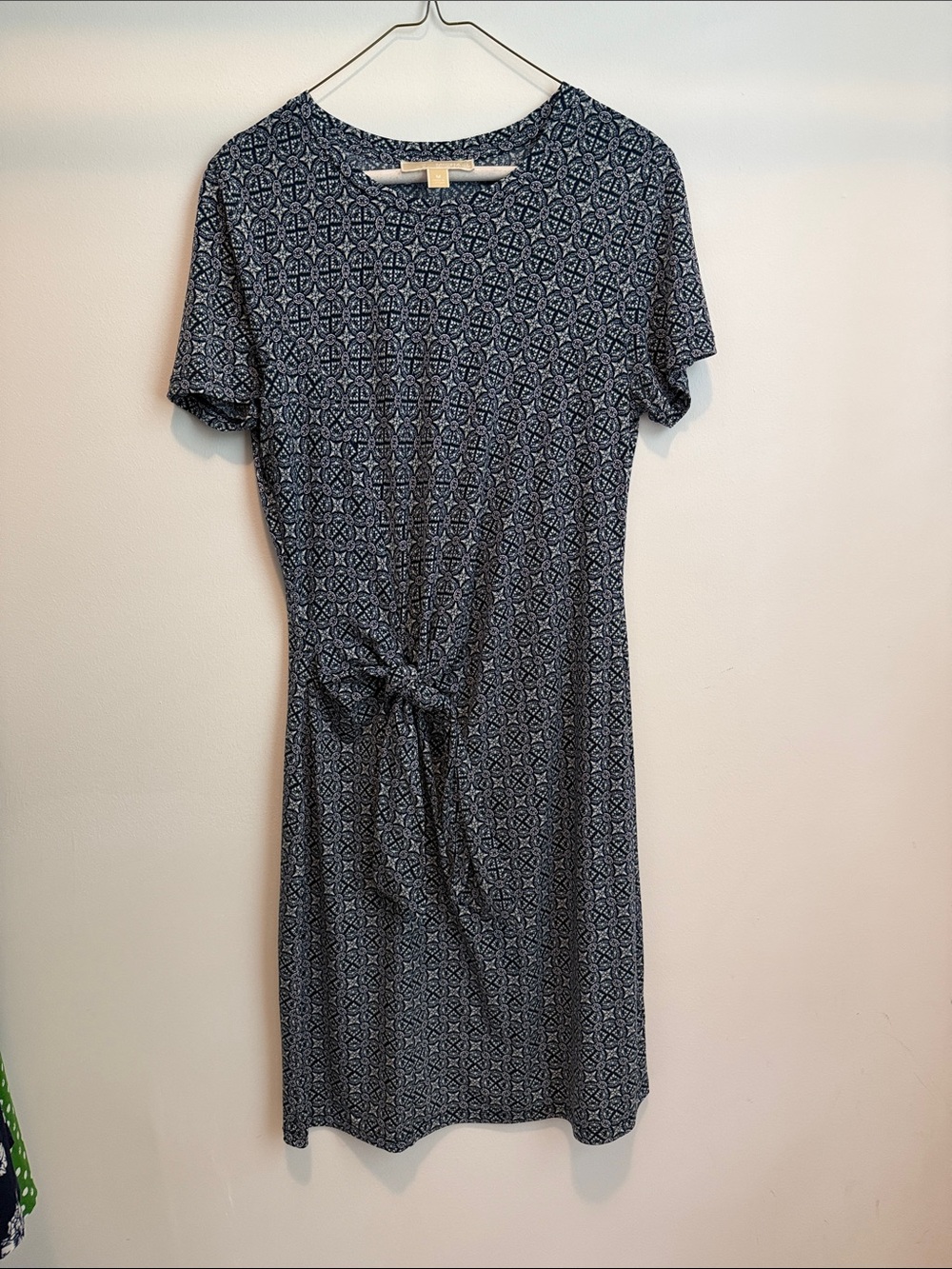 Michael Kors Navy Geometric Tie-Waist Midi Dress